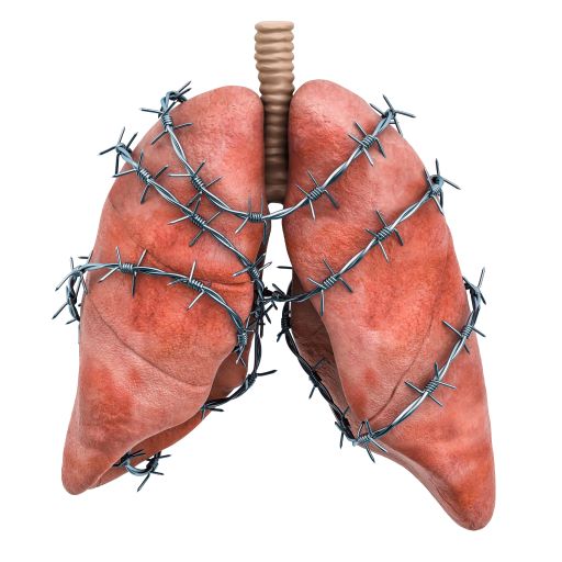 pľúca omotané ostnatým drôtom.